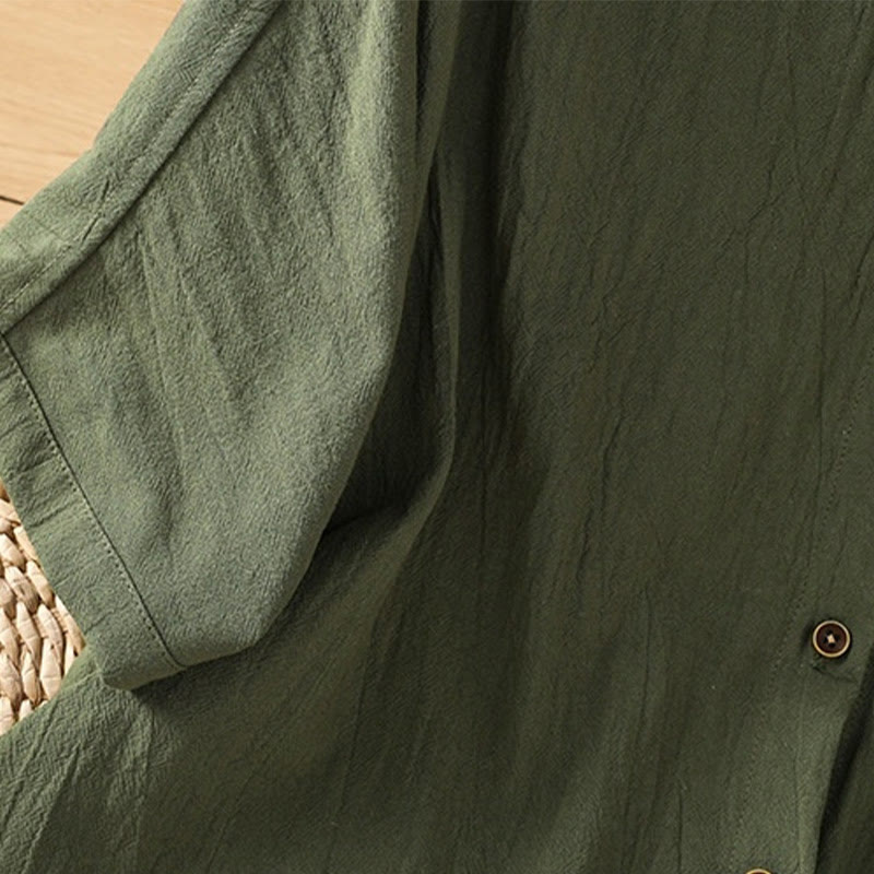 Buddha Stones Casual Plain Buttons Half Sleeve Women's Cotton Linen Shirt With Pocket - image 6