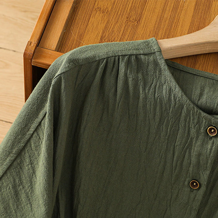 Buddha Stones Casual Plain Buttons Half Sleeve Women's Cotton Linen Shirt With Pocket - image 4