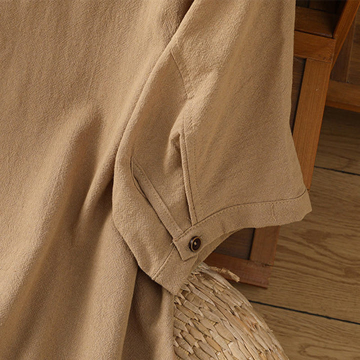 Buddha Stones Casual Plain Buttons Half Sleeve Women's Cotton Linen Shirt With Pocket - image 32