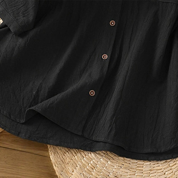 Buddha Stones Casual Plain Buttons Half Sleeve Women's Cotton Linen Shirt With Pocket - image 14