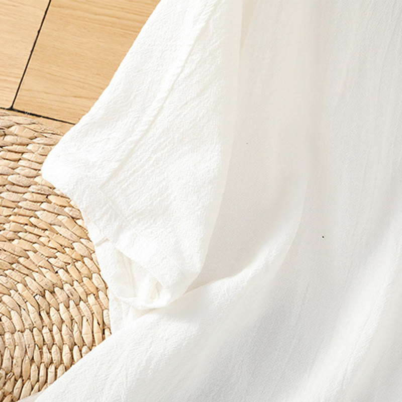 Buddha Stones Casual Plain Buttons Half Sleeve Women's Cotton Linen Shirt With Pocket - image 23