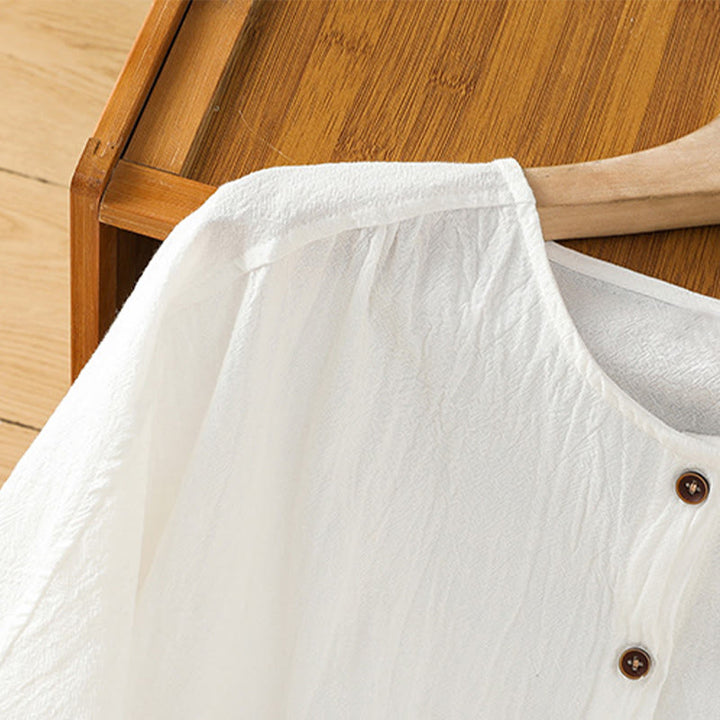 Buddha Stones Casual Plain Buttons Half Sleeve Women's Cotton Linen Shirt With Pocket - image 19