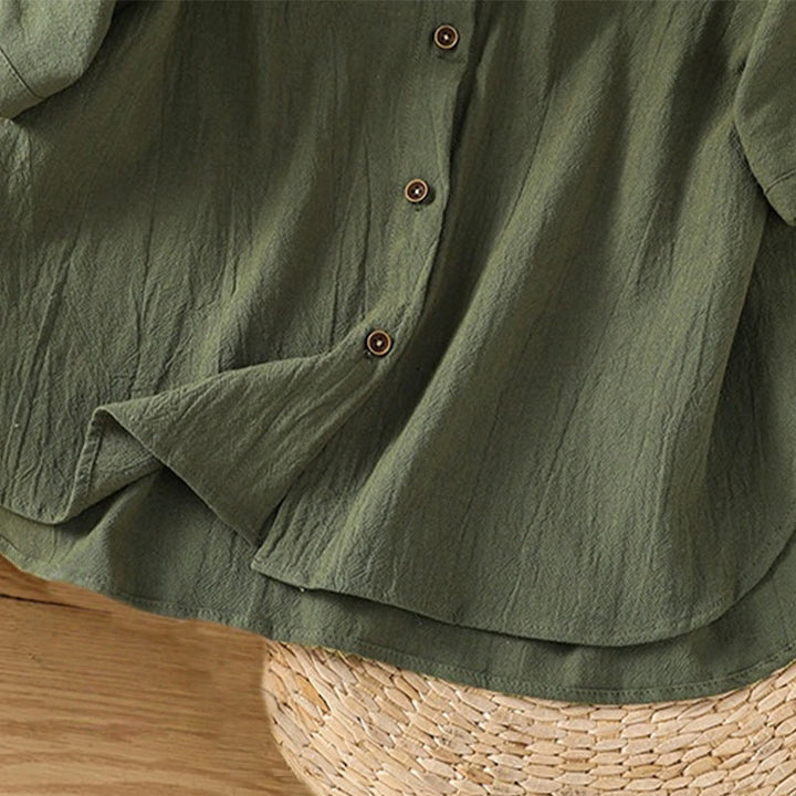 Buddha Stones Casual Plain Buttons Half Sleeve Women's Cotton Linen Shirt With Pocket - image 8