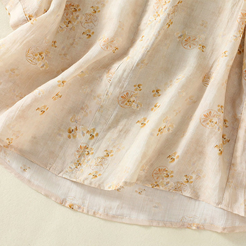 Buddha Stones Printing Frog-Buttons Lapel Half Sleeve Women's Cotton Shirt - image 15