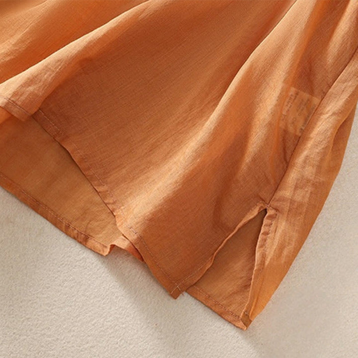 Buddha Stones Embroidery Floral Hem Slit Women's Cotton Linen Half Sleeve T-Shirt - image 16