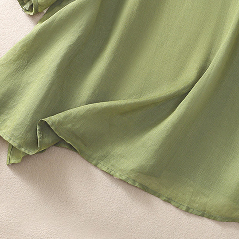 Buddha Stones Embroidery Floral Hem Slit Women's Cotton Linen Half Sleeve T-Shirt - image 6