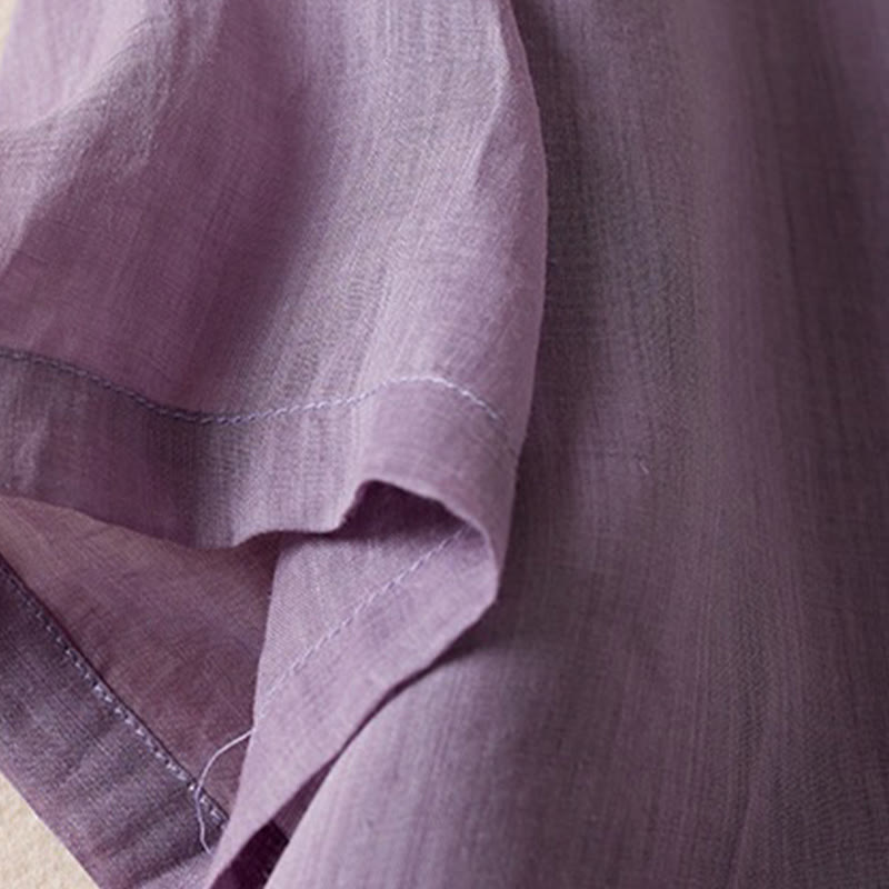 Buddha Stones Retro Plain Fake Two Pieces Button Half Sleeve Design Women's Cotton Linen Shirt - image 7