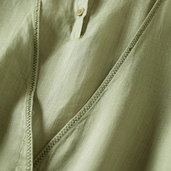 Buddha Stones Retro Plain Fake Two Pieces Button Half Sleeve Design Women's Cotton Linen Shirt - image 22