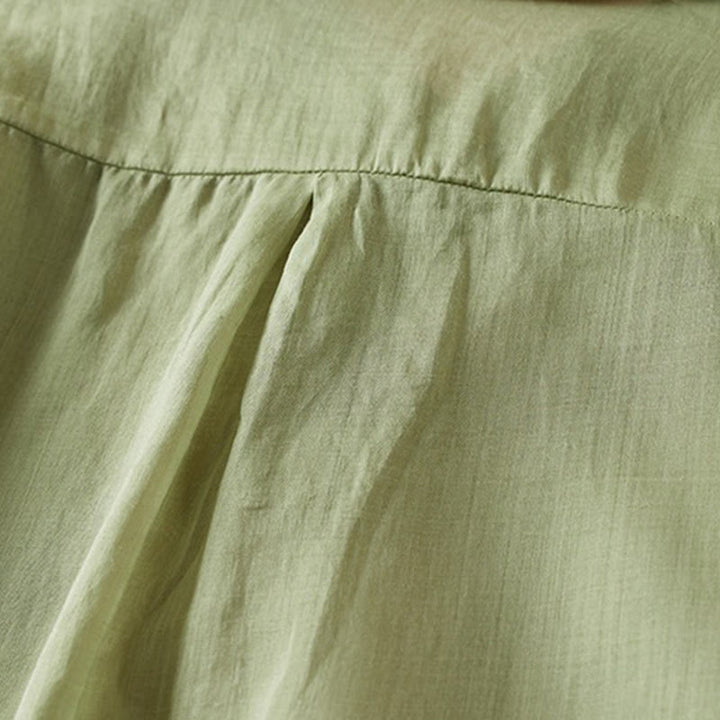 Buddha Stones Retro Plain Fake Two Pieces Button Half Sleeve Design Women's Cotton Linen Shirt - image 24