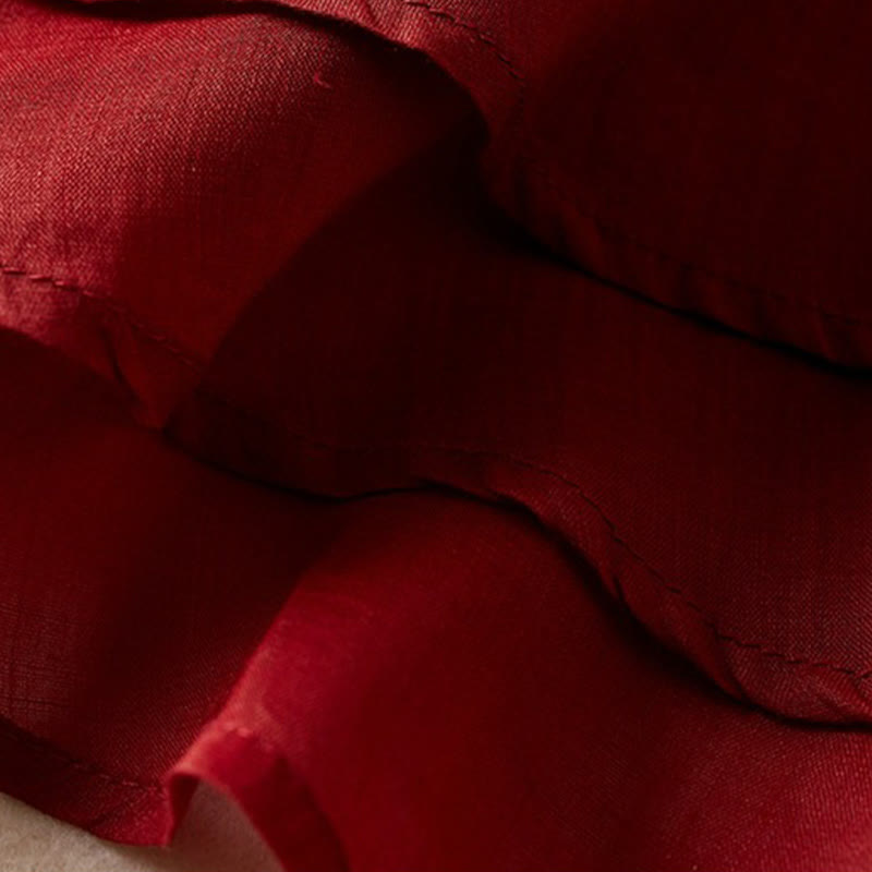 Buddha Stones Retro Plain Fake Two Pieces Button Half Sleeve Design Women's Cotton Linen Shirt - image 17