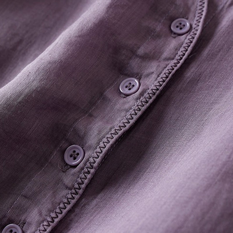 Buddha Stones Retro Plain Fake Two Pieces Button Half Sleeve Design Women's Cotton Linen Shirt - image 6
