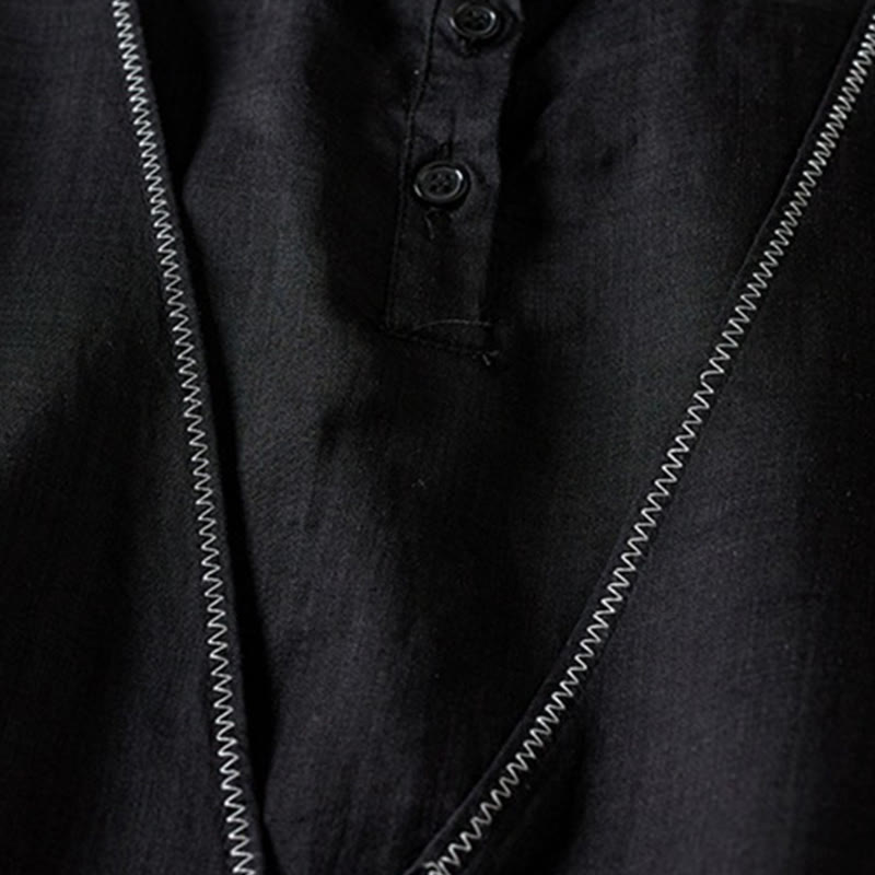 Buddha Stones Retro Plain Fake Two Pieces Button Half Sleeve Design Women's Cotton Linen Shirt - image 30