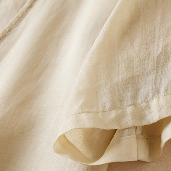 Buddha Stones Retro Plain Fake Two Pieces Button Half Sleeve Design Women's Cotton Linen Shirt - image 41