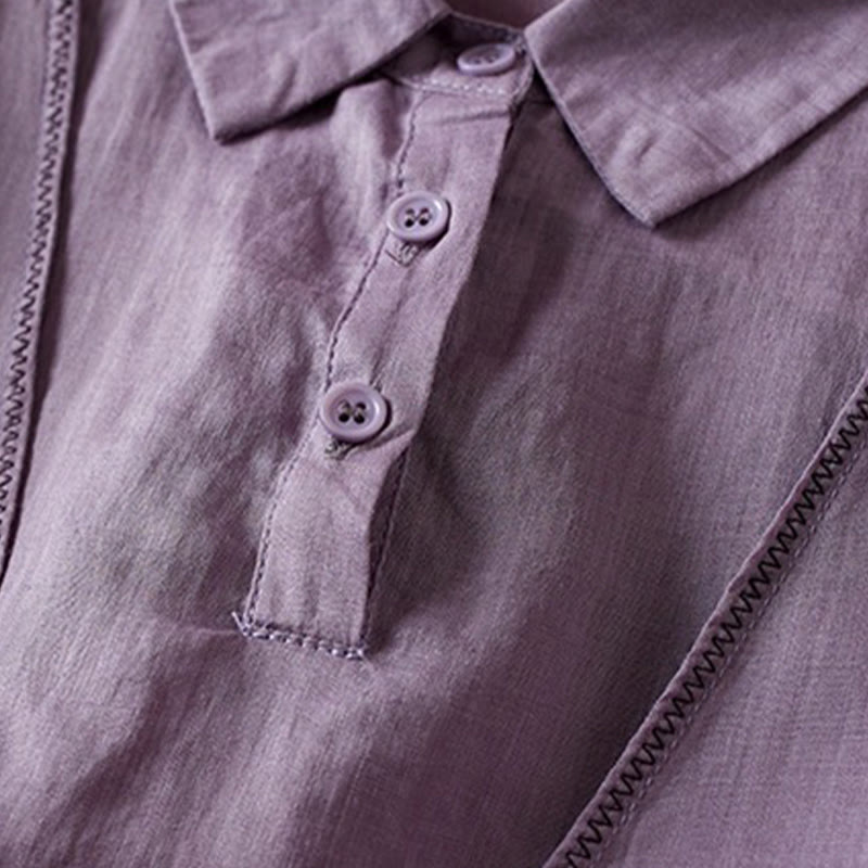 Buddha Stones Retro Plain Fake Two Pieces Button Half Sleeve Design Women's Cotton Linen Shirt - image 3