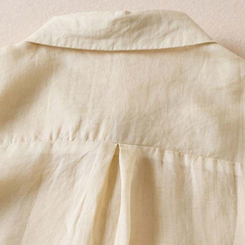 Buddha Stones Retro Plain Fake Two Pieces Button Half Sleeve Design Women's Cotton Linen Shirt - image 39