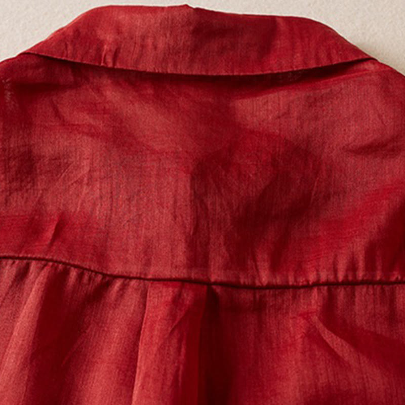 Buddha Stones Retro Plain Fake Two Pieces Button Half Sleeve Design Women's Cotton Linen Shirt - image 11