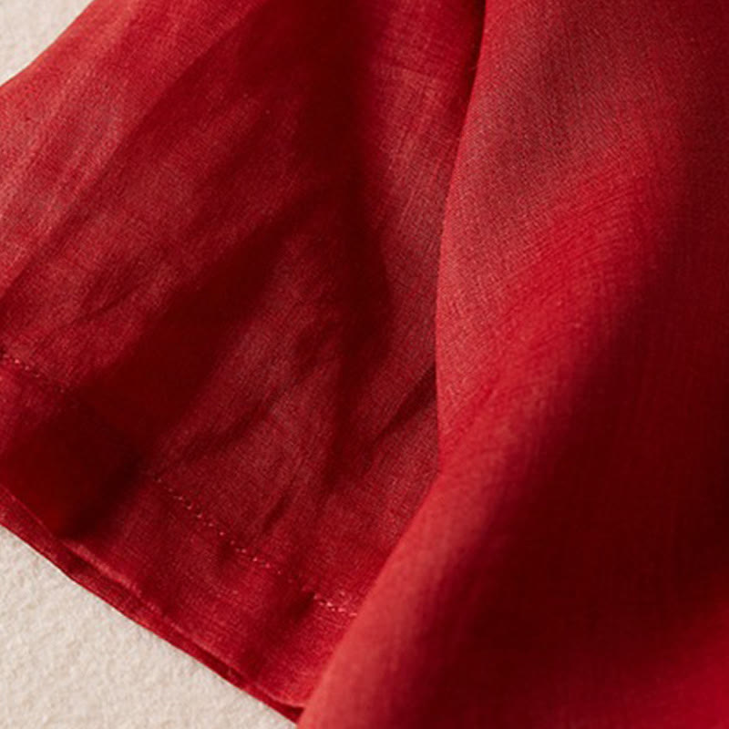 Buddha Stones Retro Plain Fake Two Pieces Button Half Sleeve Design Women's Cotton Linen Shirt - image 16