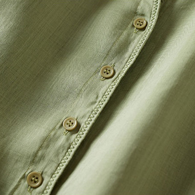 Buddha Stones Retro Plain Fake Two Pieces Button Half Sleeve Design Women's Cotton Linen Shirt - image 23