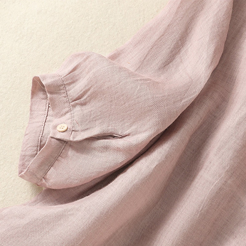 Buddha Stones Embroidery Single Breasted Women's Cotton Linen Three Quarter Sleeve Shirt - image 14