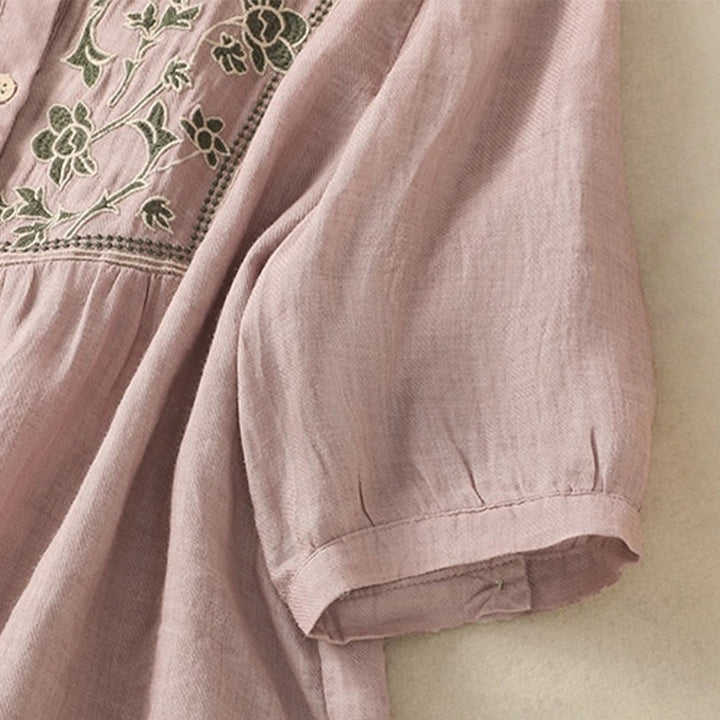 Buddha Stones Embroidery Single Breasted Women's Cotton Linen Three Quarter Sleeve Shirt - image 15