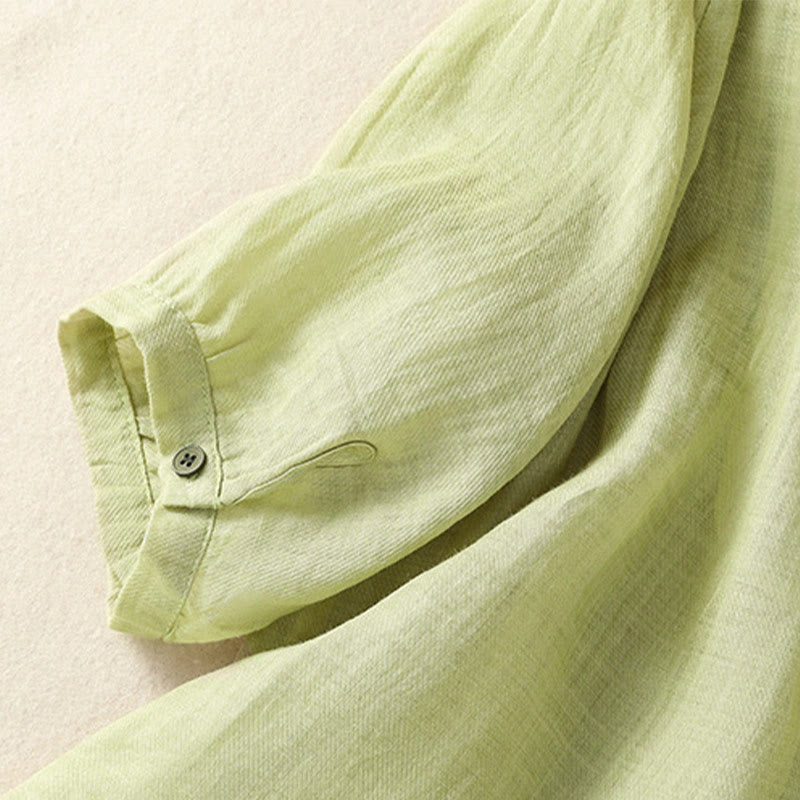 Buddha Stones Embroidery Single Breasted Women's Cotton Linen Three Quarter Sleeve Shirt - image 7