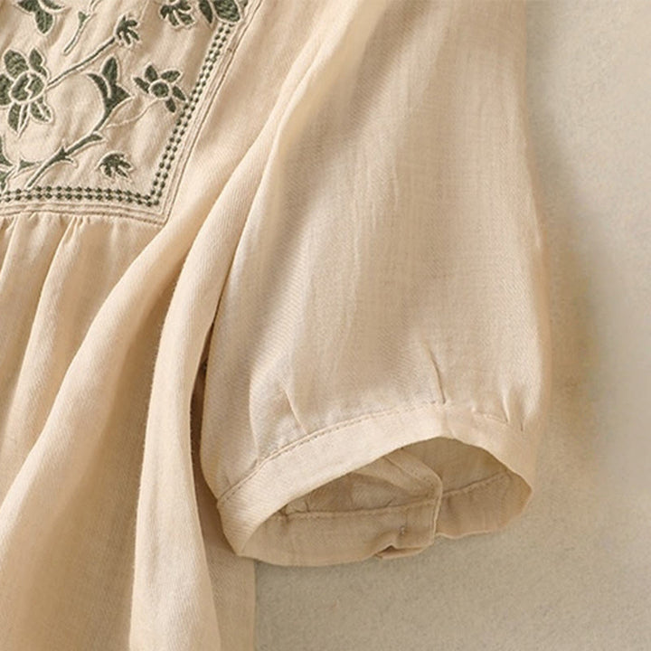 Buddha Stones Embroidery Single Breasted Women's Cotton Linen Three Quarter Sleeve Shirt - image 22