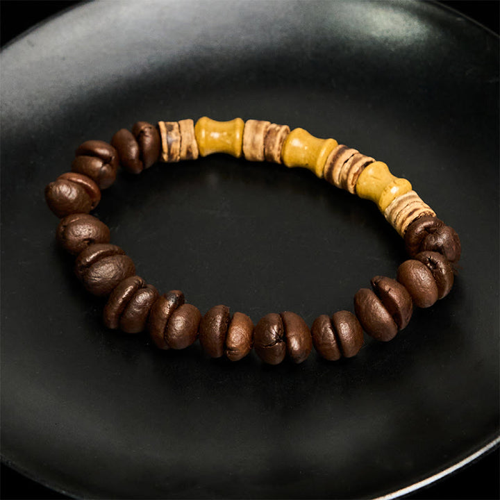 Buddha Stones Handmade Natural Coffee Beans Coconut Shell Bamboo Jade Positive Bracelet - image 4