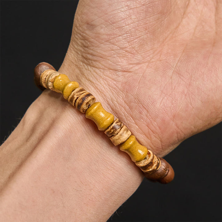 Buddha Stones Handmade Natural Coffee Beans Coconut Shell Bamboo Jade Positive Bracelet - image 5