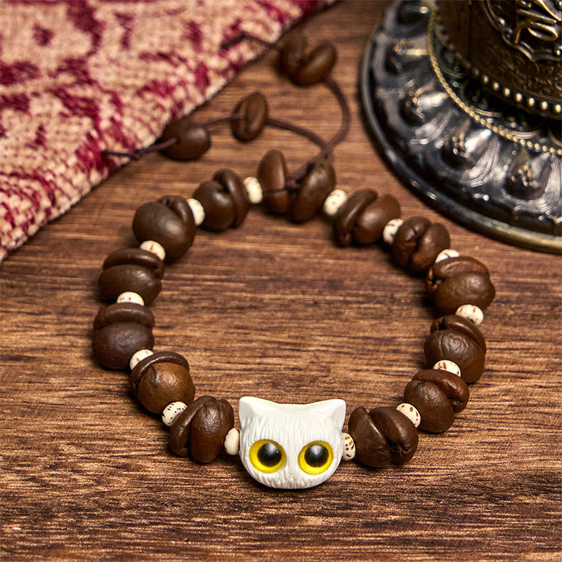 Buddha Stones Handmade Natural Coffee Beans Cat Head Bodhi Seed Claw Paw Peace Bracelet - image 9