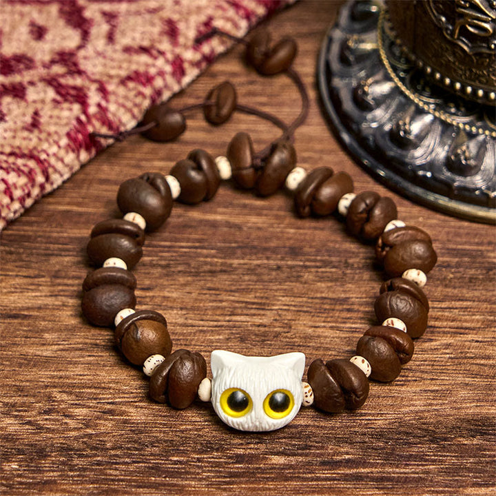Buddha Stones Handmade Natural Coffee Beans Cat Head Bodhi Seed Claw Paw Peace Bracelet - image 9