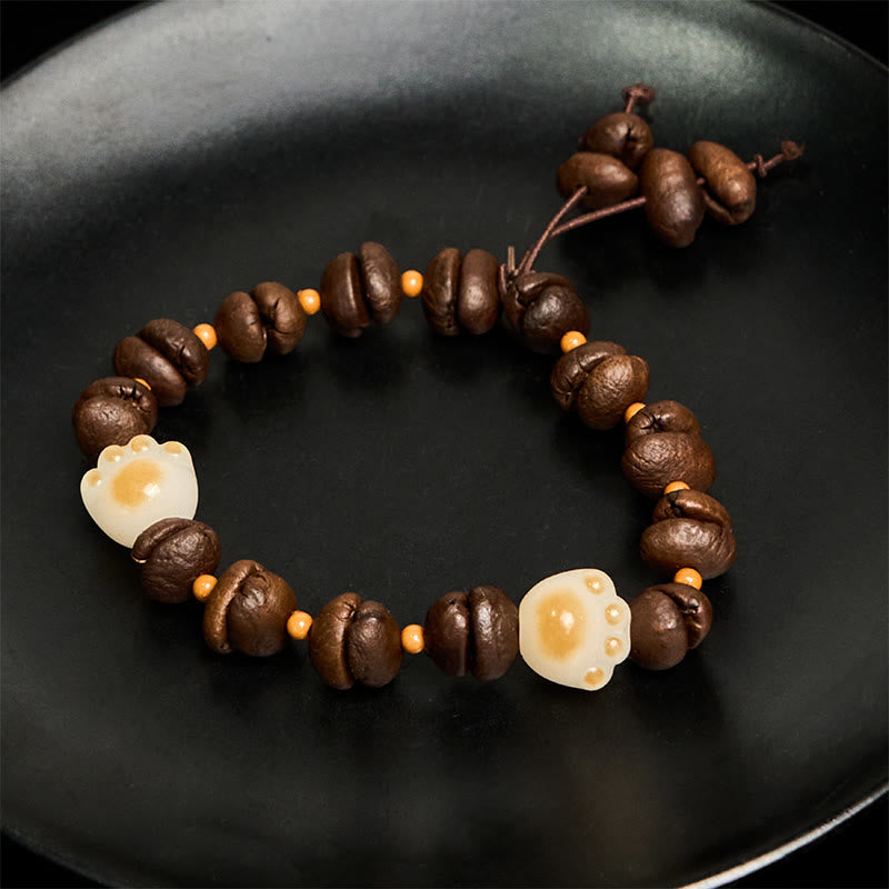 Buddha Stones Handmade Natural Coffee Beans Cat Head Bodhi Seed Claw Paw Peace Bracelet - image 17