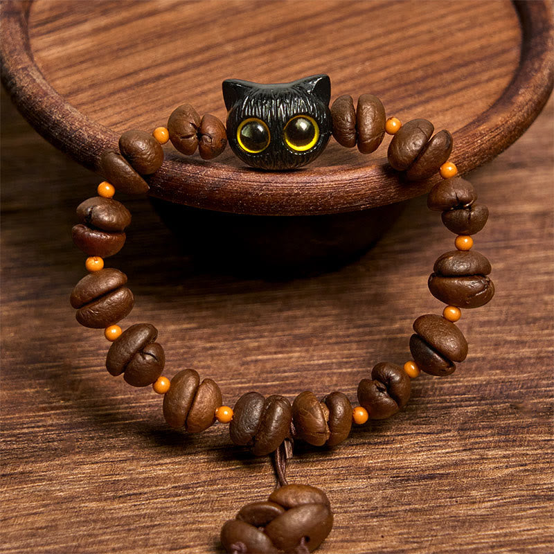 Buddha Stones Handmade Natural Coffee Beans Cat Head Bodhi Seed Claw Paw Peace Bracelet - image 4