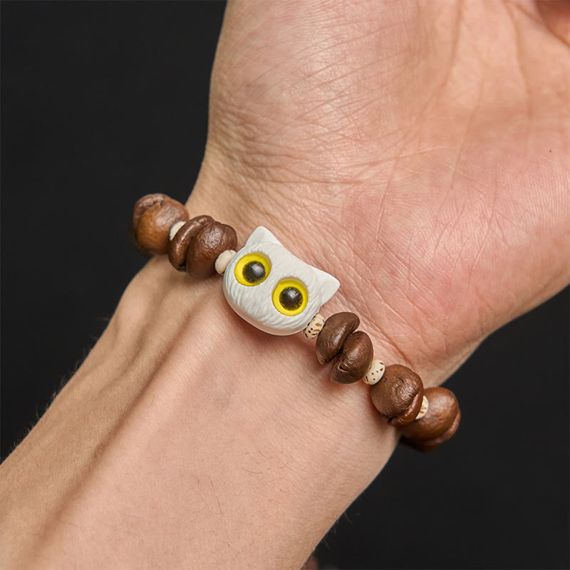 Buddha Stones Handmade Natural Coffee Beans Cat Head Bodhi Seed Claw Paw Peace Bracelet - image 13