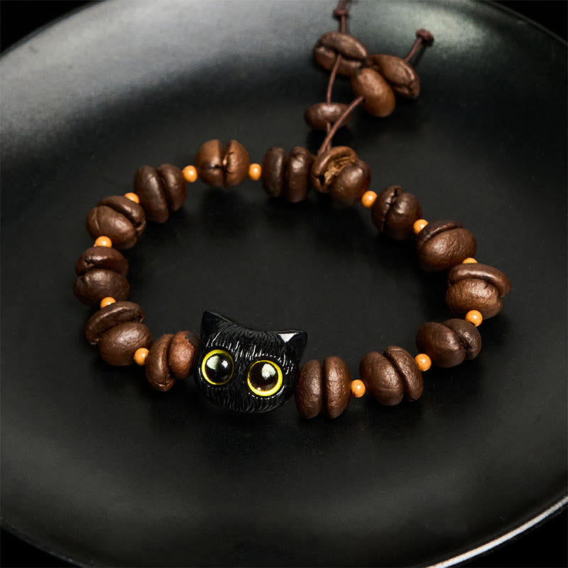 Buddha Stones Handmade Natural Coffee Beans Cat Head Bodhi Seed Claw Paw Peace Bracelet - image 6