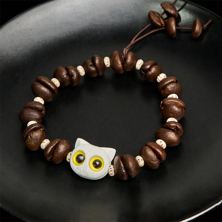 Buddha Stones Handmade Natural Coffee Beans Cat Head Bodhi Seed Claw Paw Peace Bracelet - image 12