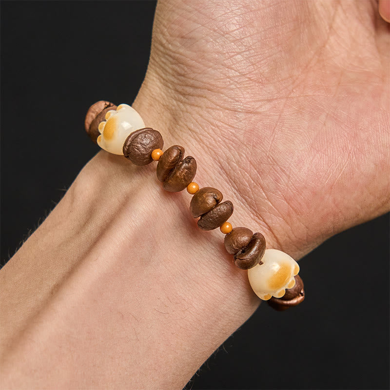 Buddha Stones Handmade Natural Coffee Beans Cat Head Bodhi Seed Claw Paw Peace Bracelet - image 18