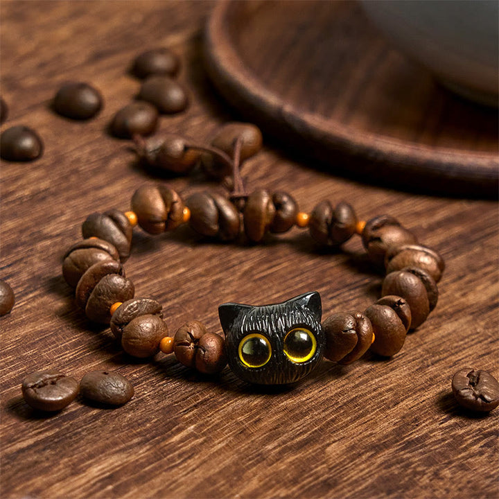 Buddha Stones Handmade Natural Coffee Beans Cat Head Bodhi Seed Claw Paw Peace Bracelet - image 2