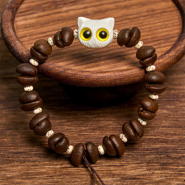 Buddha Stones Handmade Natural Coffee Beans Cat Head Bodhi Seed Claw Paw Peace Bracelet - image 11