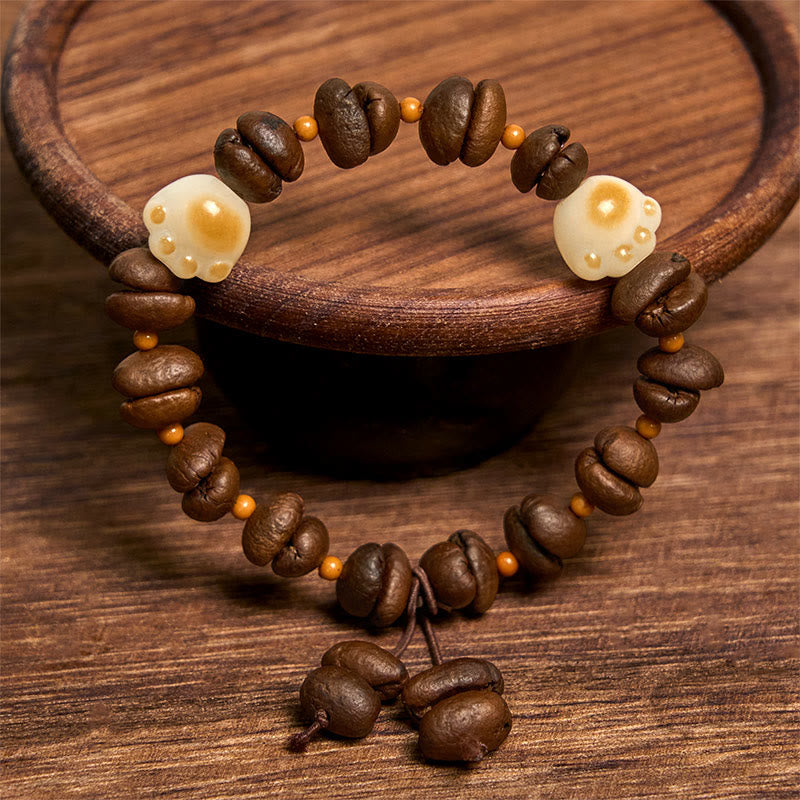 Buddha Stones Handmade Natural Coffee Beans Cat Head Bodhi Seed Claw Paw Peace Bracelet - image 16