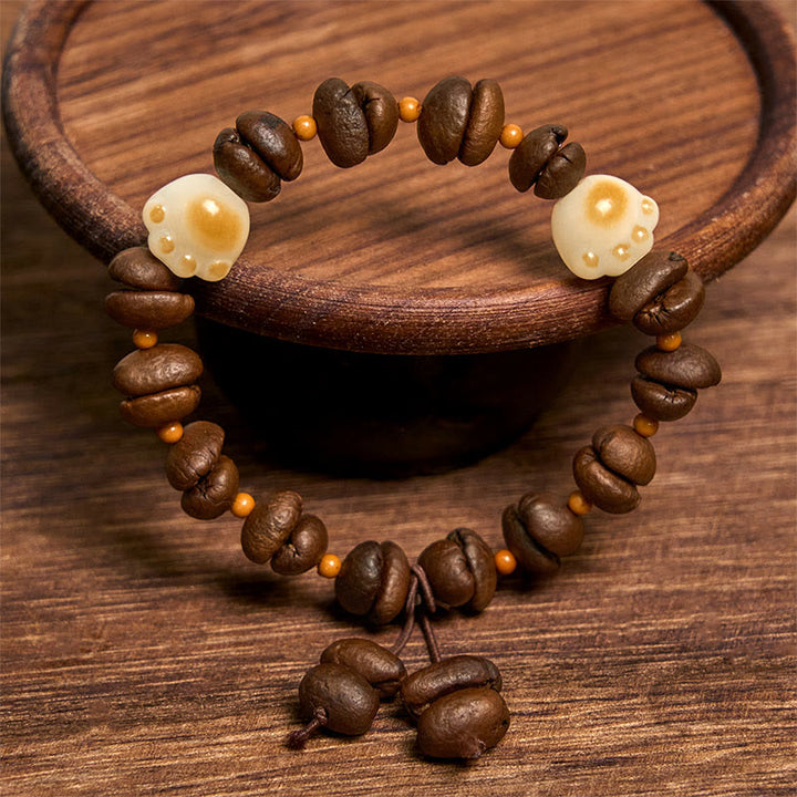 Buddha Stones Handmade Natural Coffee Beans Cat Head Bodhi Seed Claw Paw Peace Bracelet - image 16