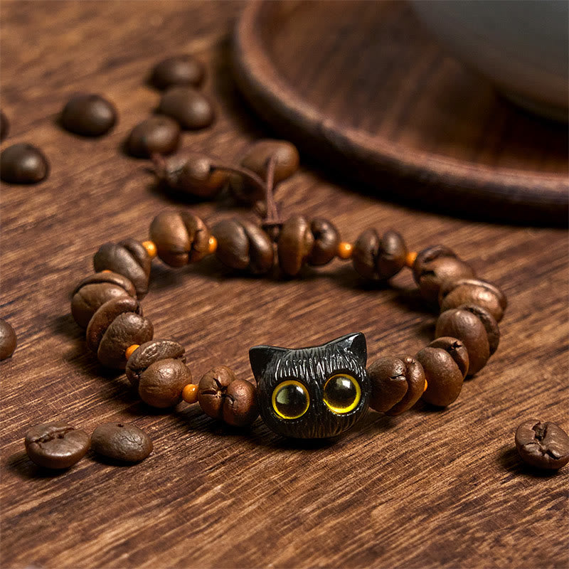 Buddha Stones Handmade Natural Coffee Beans Cat Head Bodhi Seed Claw Paw Peace Bracelet - image 2