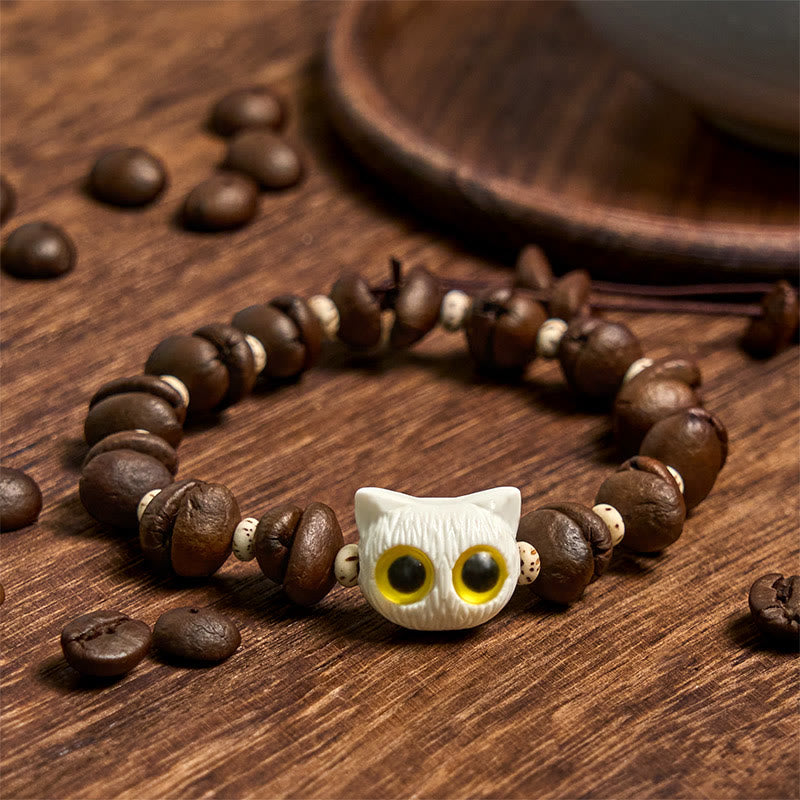 Buddha Stones Handmade Natural Coffee Beans Cat Head Bodhi Seed Claw Paw Peace Bracelet - image 10