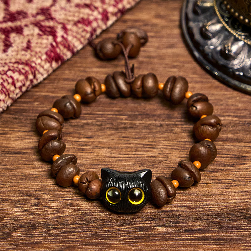 Buddha Stones Handmade Natural Coffee Beans Cat Head Bodhi Seed Claw Paw Peace Bracelet - image 3