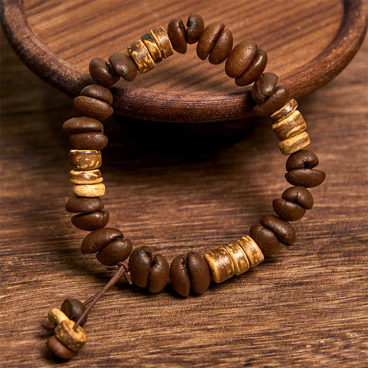 Buddha Stones Handmade Natural Coffee Beans Coconut Shell Happiness Bracelet - image 8