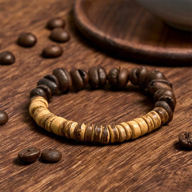 Buddha Stones Handmade Natural Coffee Beans Coconut Shell Happiness Bracelet - Coffee Beans Coconut Shell(Wrist Circumference 14-17cm) - image 1