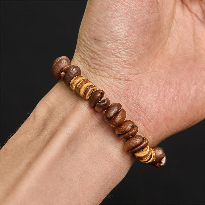 Buddha Stones Handmade Natural Coffee Beans Coconut Shell Happiness Bracelet - image 10