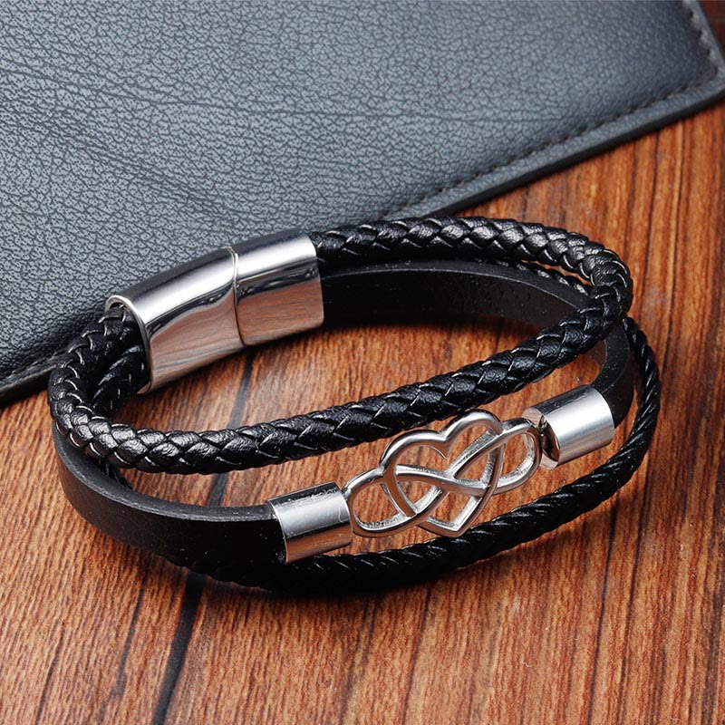 Buddha Stones Geometric Leather Titanium Steel Strengthen Buckle Bracelet - image 2