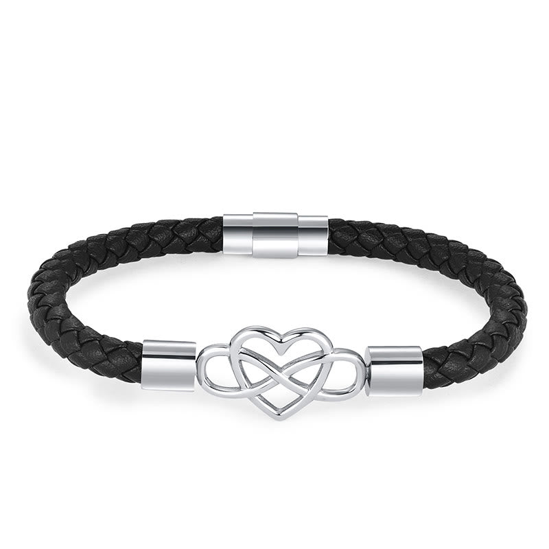 Buddha Stones Geometric Leather Titanium Steel Strengthen Buckle Bracelet - Single Layer Black(Wrist Circumference 19cm) - image 10