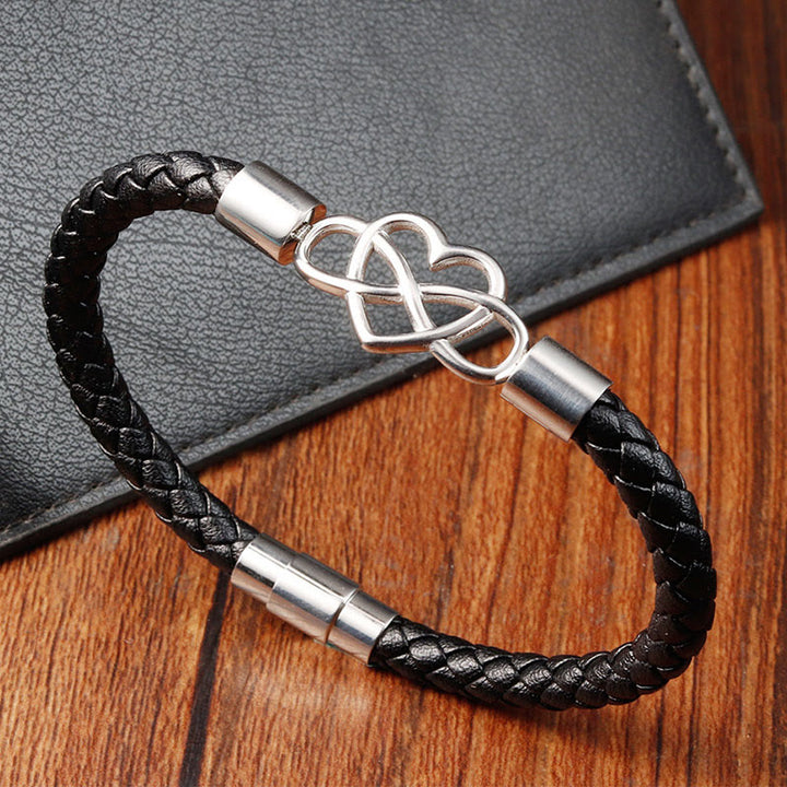 Buddha Stones Geometric Leather Titanium Steel Strengthen Buckle Bracelet - image 12