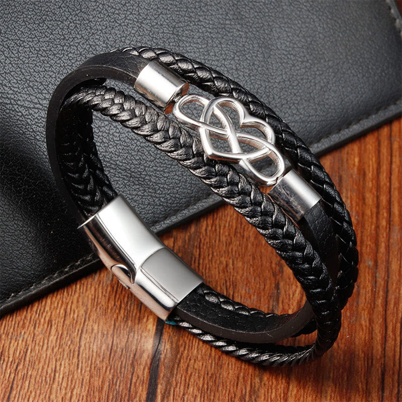 Buddha Stones Geometric Leather Titanium Steel Strengthen Buckle Bracelet - Multilayer Steel(Wrist Circumference 19cm) - image 1